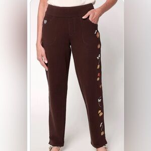NWT Quacker Factory DreamJeannes All a Buzz Straight Leg Pants Espresso LargeP